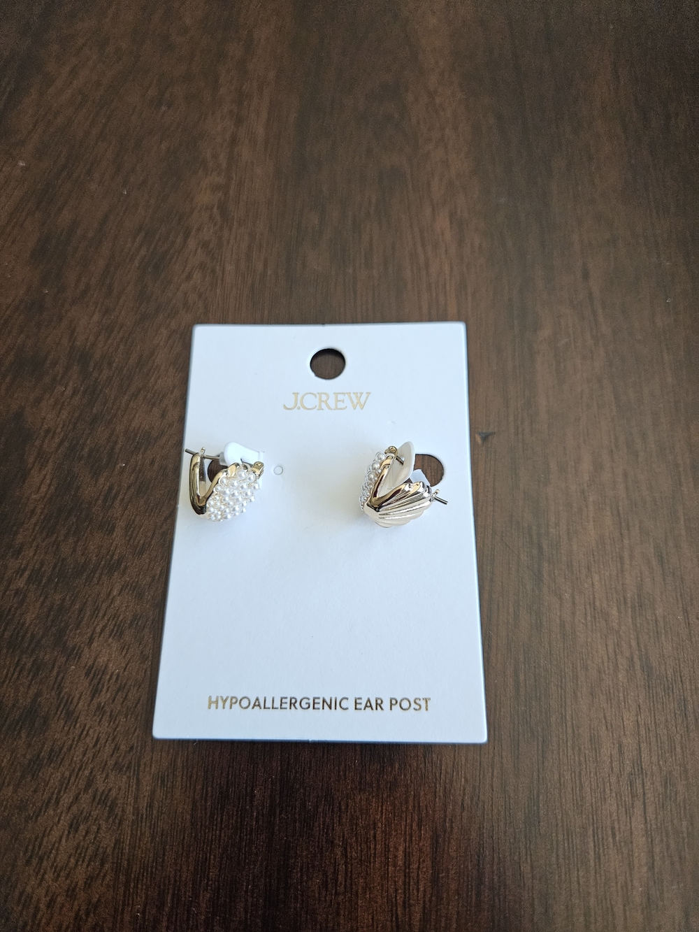 J.Crew Pearl Shell Huggie Earrings, Gold/ White - Picture 4 of 6
